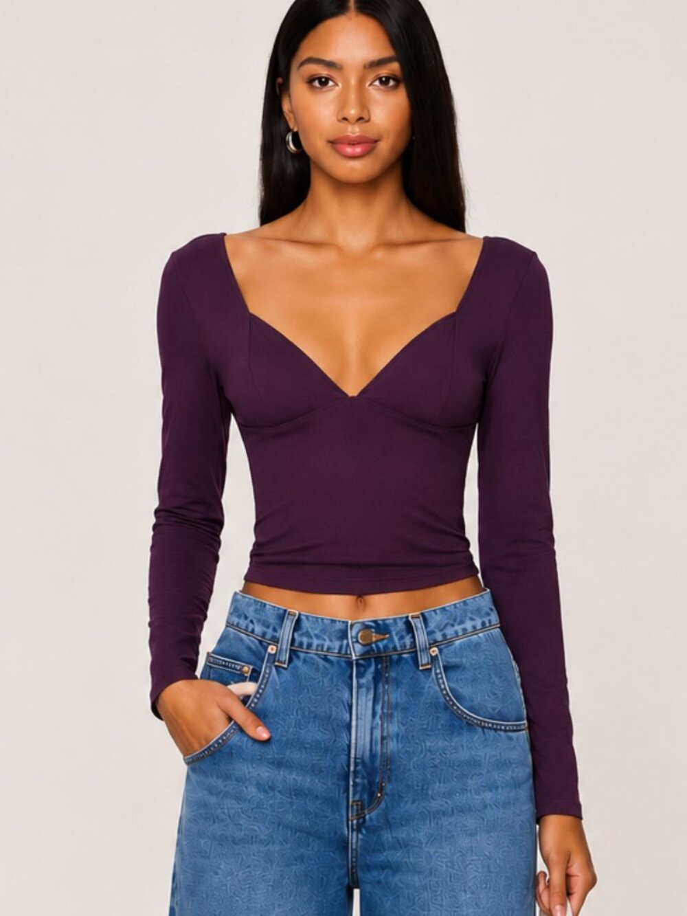 Intimately Free People Duo Corset Long Sleeve Cami Vintage Wine Size L NWT - Picture 6 of 6